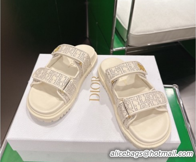 Hot Style Dior Dioract Flat Slides Sandal in Oblique Embroidered Cotton White 2026 60302117