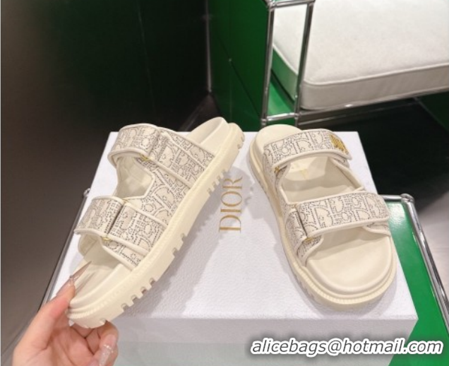 Hot Style Dior Dioract Flat Slides Sandal in Oblique Embroidered Cotton White 2026 60302117