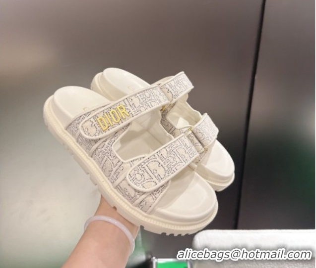 Hot Style Dior Dioract Flat Slides Sandal in Oblique Embroidered Cotton White 2026 60302117