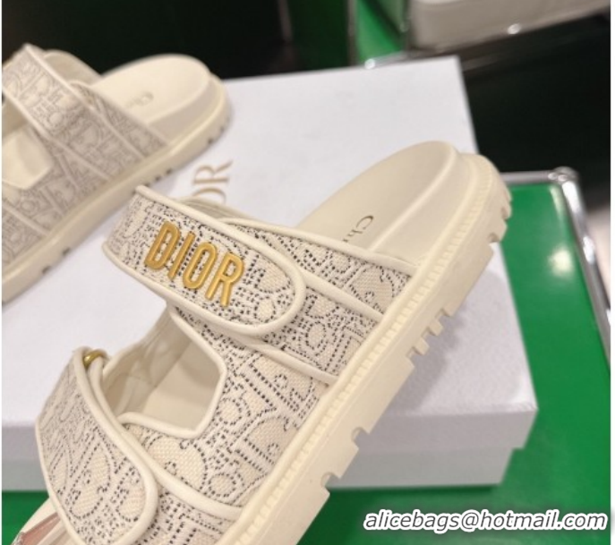 Hot Style Dior Dioract Flat Slides Sandal in Oblique Embroidered Cotton White 2026 60302117