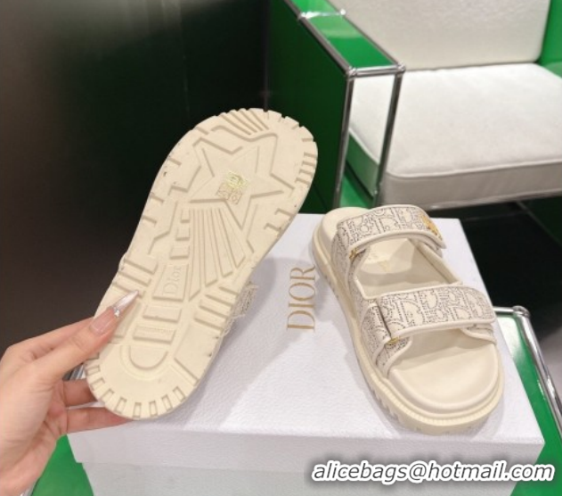 Hot Style Dior Dioract Flat Slides Sandal in Oblique Embroidered Cotton White 2026 60302117