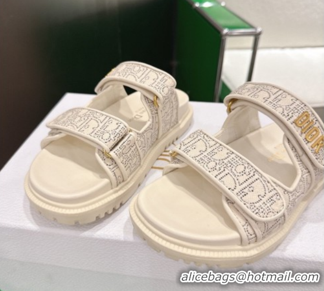 Hot Style Dior Dioract Flat Slides Sandal in Oblique Embroidered Cotton White 2026 60302117