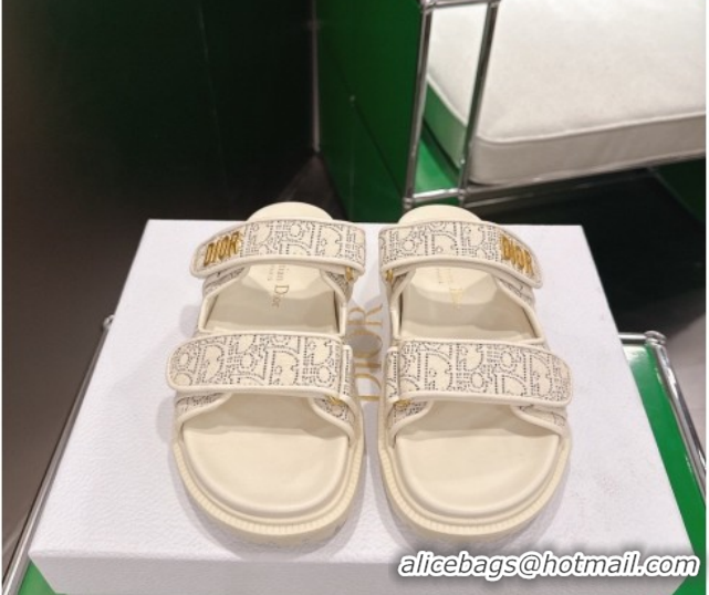 Hot Style Dior Dioract Flat Slides Sandal in Oblique Embroidered Cotton White 2026 60302117