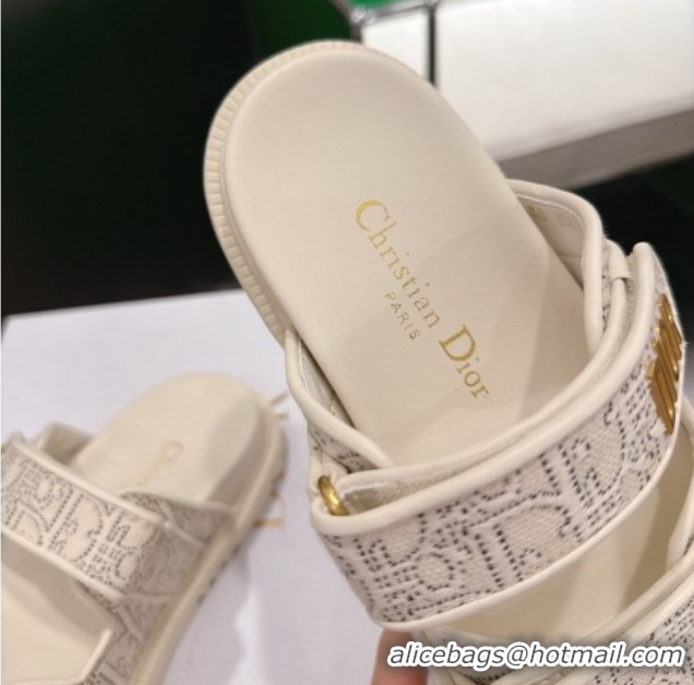 Hot Style Dior Dioract Flat Slides Sandal in Oblique Embroidered Cotton White 2026 60302117