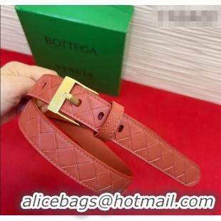 Cheapest Bottega Veneta Intrecciato Leather Belt 2cm with Pin Buckle BV26010404 Orange/Gold 2025