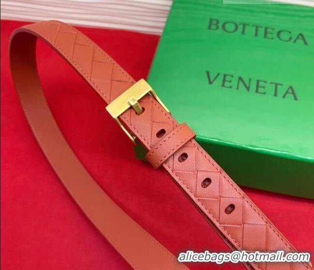 Cheapest Bottega Veneta Intrecciato Leather Belt 2cm with Pin Buckle BV26010404 Orange/Gold 2025