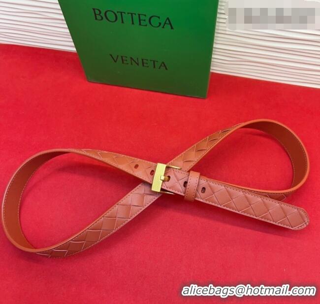 Cheapest Bottega Veneta Intrecciato Leather Belt 2cm with Pin Buckle BV26010404 Orange/Gold 2025