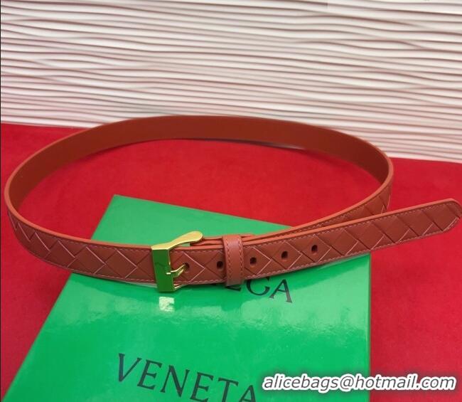 Cheapest Bottega Veneta Intrecciato Leather Belt 2cm with Pin Buckle BV26010404 Orange/Gold 2025