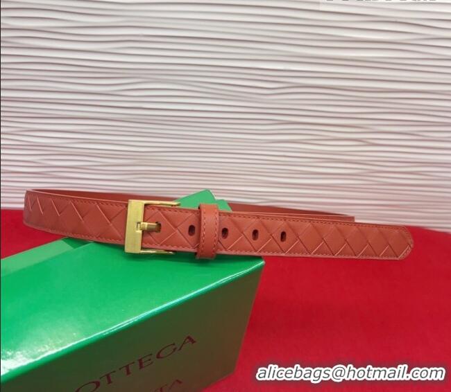 Cheapest Bottega Veneta Intrecciato Leather Belt 2cm with Pin Buckle BV26010404 Orange/Gold 2025
