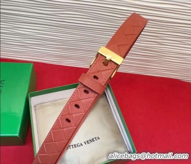 Cheapest Bottega Veneta Intrecciato Leather Belt 2cm with Pin Buckle BV26010404 Orange/Gold 2025