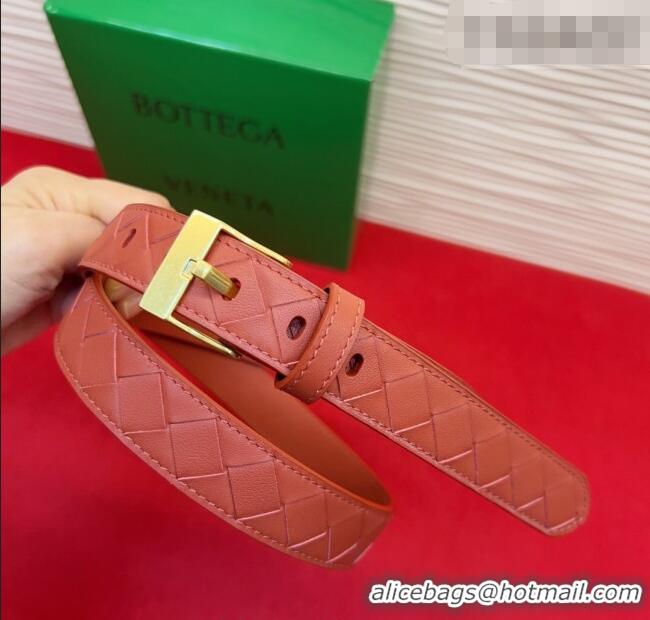 Cheapest Bottega Veneta Intrecciato Leather Belt 2cm with Pin Buckle BV26010404 Orange/Gold 2025