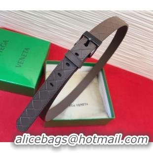 New Fashion Bottega Veneta Intrecciato Leather Belt 2cm with Pin Buckle BV26010404 Grey/Black 2025