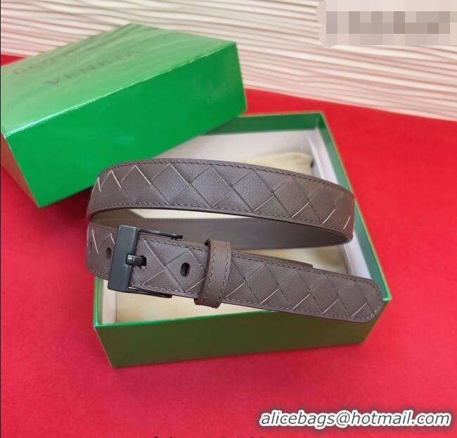 New Fashion Bottega Veneta Intrecciato Leather Belt 2cm with Pin Buckle BV26010404 Grey/Black 2025