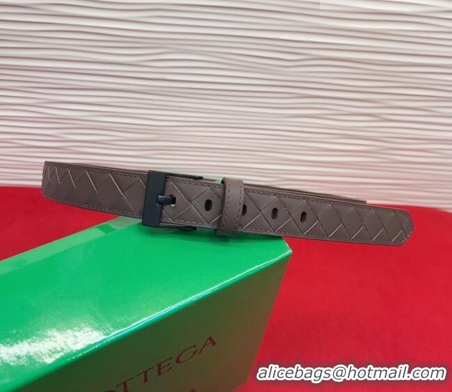 New Fashion Bottega Veneta Intrecciato Leather Belt 2cm with Pin Buckle BV26010404 Grey/Black 2025