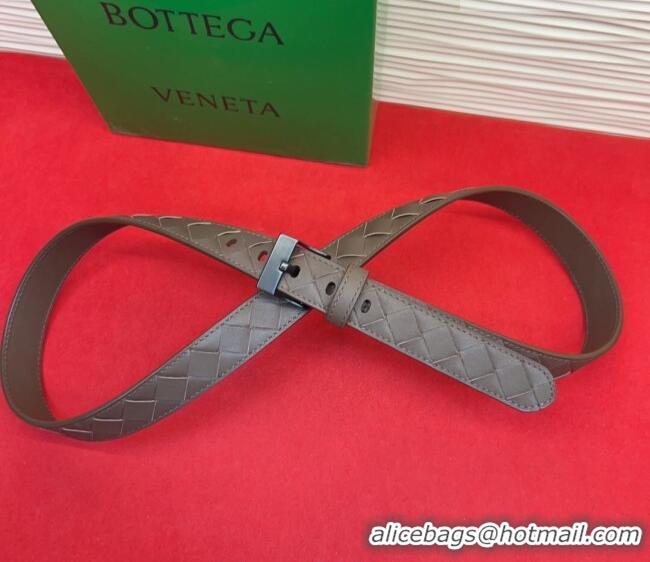 New Fashion Bottega Veneta Intrecciato Leather Belt 2cm with Pin Buckle BV26010404 Grey/Black 2025