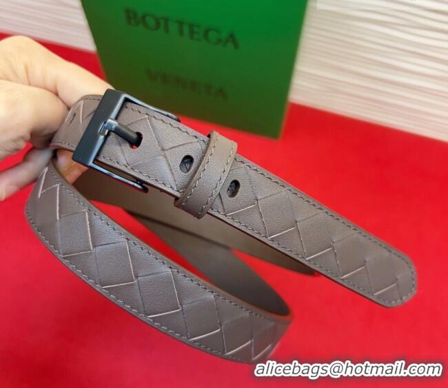 New Fashion Bottega Veneta Intrecciato Leather Belt 2cm with Pin Buckle BV26010404 Grey/Black 2025