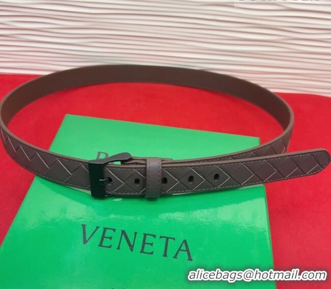 New Fashion Bottega Veneta Intrecciato Leather Belt 2cm with Pin Buckle BV26010404 Grey/Black 2025
