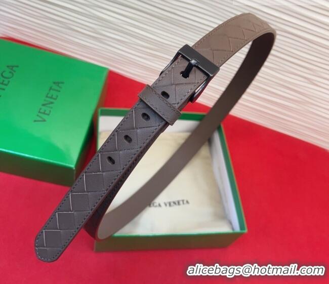 New Fashion Bottega Veneta Intrecciato Leather Belt 2cm with Pin Buckle BV26010404 Grey/Black 2025