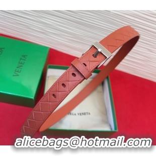 Modern Classic Bottega Veneta Intrecciato Leather Belt 2cm with Pin Buckle BV26010404 Orange/Silver 2025
