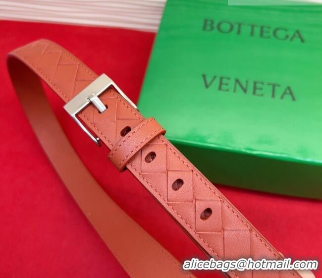 Modern Classic Bottega Veneta Intrecciato Leather Belt 2cm with Pin Buckle BV26010404 Orange/Silver 2025