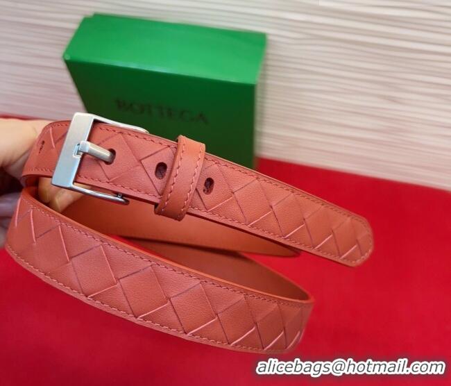 Modern Classic Bottega Veneta Intrecciato Leather Belt 2cm with Pin Buckle BV26010404 Orange/Silver 2025