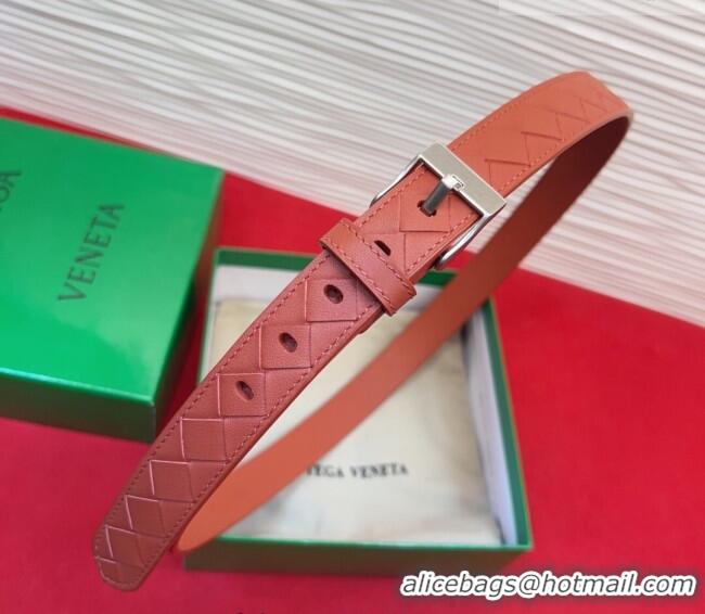Modern Classic Bottega Veneta Intrecciato Leather Belt 2cm with Pin Buckle BV26010404 Orange/Silver 2025