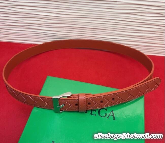 Modern Classic Bottega Veneta Intrecciato Leather Belt 2cm with Pin Buckle BV26010404 Orange/Silver 2025