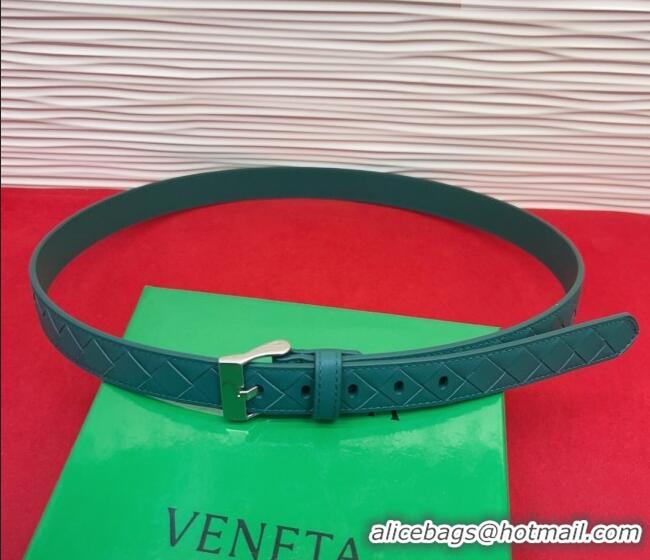 Best Quality Bottega Veneta Intrecciato Leather Belt 2cm with Pin Buckle BV26010404 Green/Silver 2025
