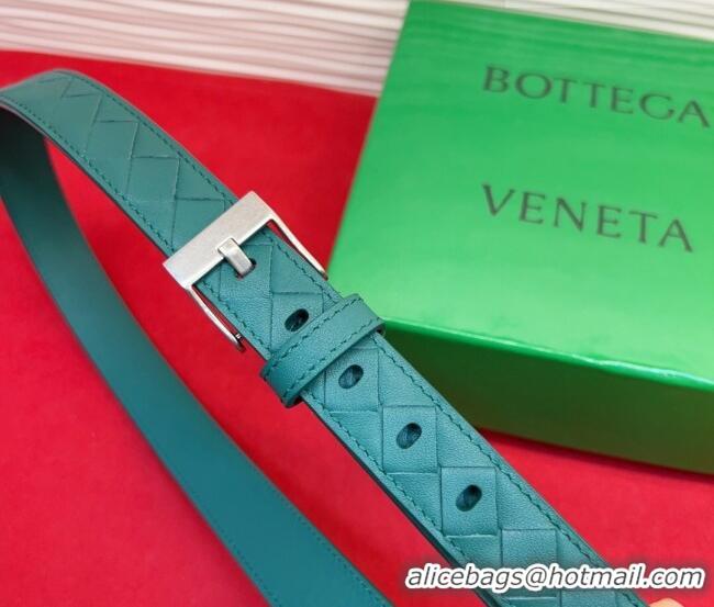 Best Quality Bottega Veneta Intrecciato Leather Belt 2cm with Pin Buckle BV26010404 Green/Silver 2025