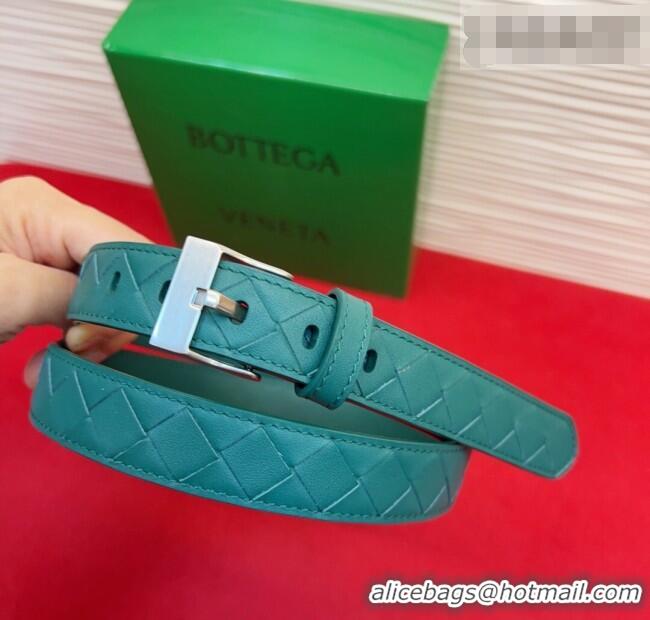 Best Quality Bottega Veneta Intrecciato Leather Belt 2cm with Pin Buckle BV26010404 Green/Silver 2025