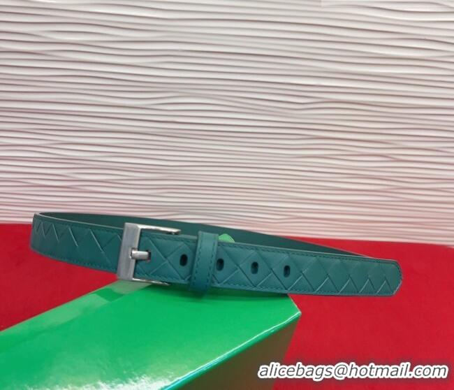 Best Quality Bottega Veneta Intrecciato Leather Belt 2cm with Pin Buckle BV26010404 Green/Silver 2025