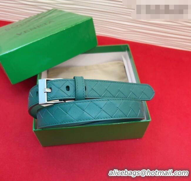 Best Quality Bottega Veneta Intrecciato Leather Belt 2cm with Pin Buckle BV26010404 Green/Silver 2025