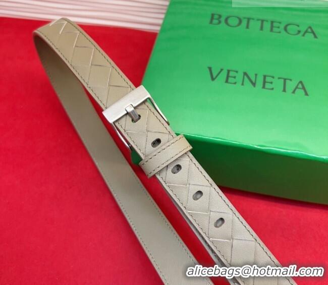 Best Product Bottega Veneta Intrecciato Leather Belt 2cm with Pin Buckle BV26010404 Travetine/Silver 2025