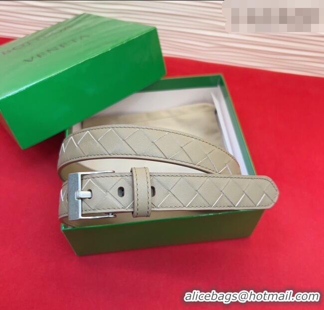Best Product Bottega Veneta Intrecciato Leather Belt 2cm with Pin Buckle BV26010404 Travetine/Silver 2025