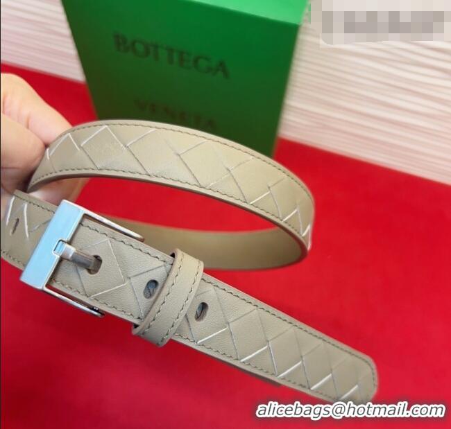 Best Product Bottega Veneta Intrecciato Leather Belt 2cm with Pin Buckle BV26010404 Travetine/Silver 2025