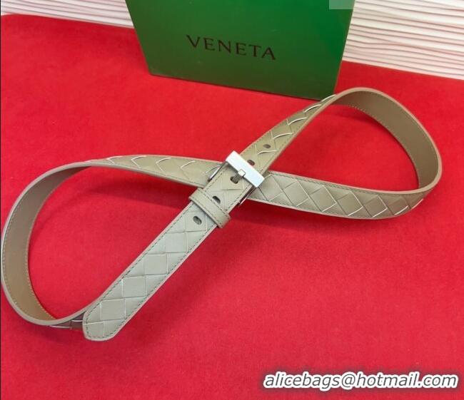 Best Product Bottega Veneta Intrecciato Leather Belt 2cm with Pin Buckle BV26010404 Travetine/Silver 2025