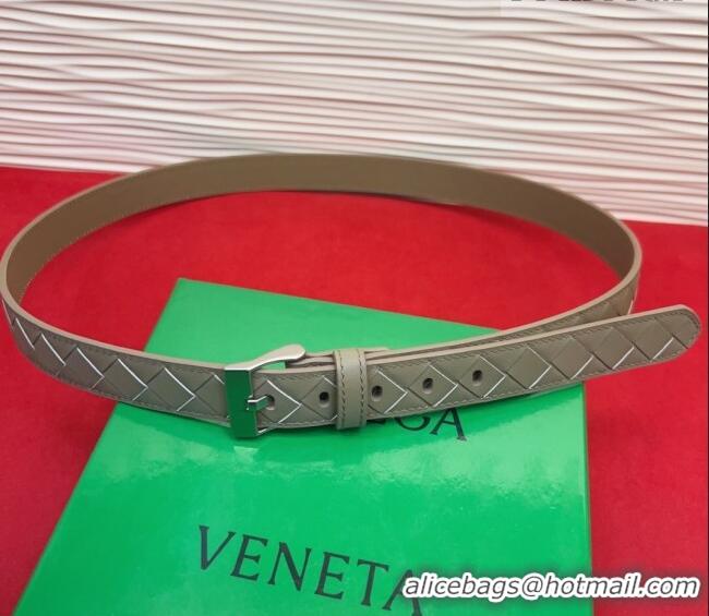 Best Product Bottega Veneta Intrecciato Leather Belt 2cm with Pin Buckle BV26010404 Travetine/Silver 2025