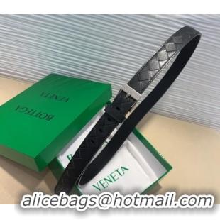 New Cheap Bottega Veneta Intrecciato Leather Belt 2cm with Pin Buckle BV26010404 Black/Silver 2025