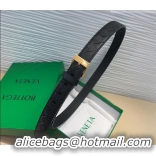 Low Cost Bottega Veneta Intrecciato Leather Belt 2cm with Pin Buckle BV26010404 Black/Gold 2025