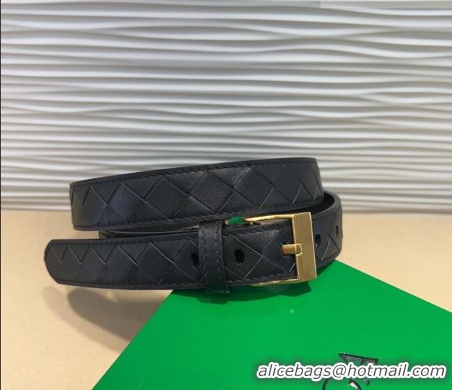 Low Cost Bottega Veneta Intrecciato Leather Belt 2cm with Pin Buckle BV26010404 Black/Gold 2025