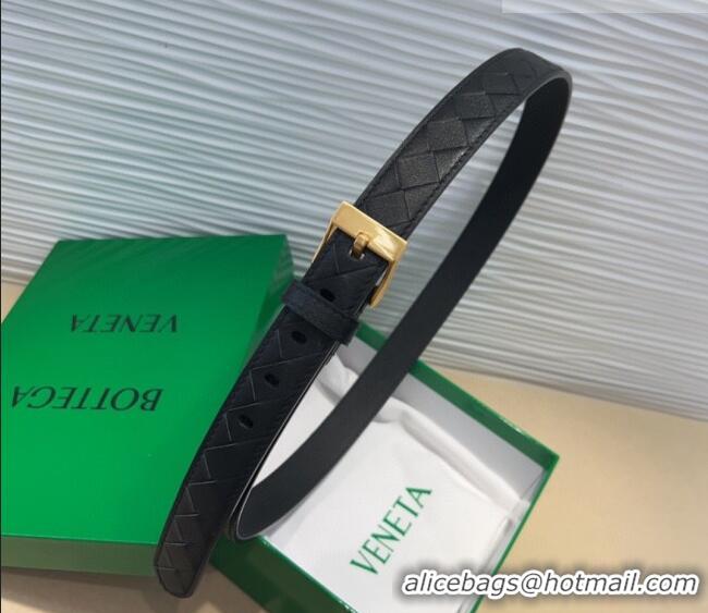 Low Cost Bottega Veneta Intrecciato Leather Belt 2cm with Pin Buckle BV26010404 Black/Gold 2025