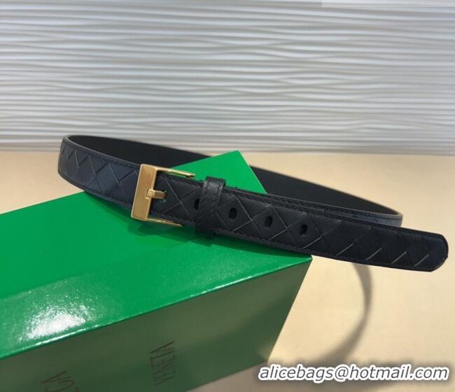 Low Cost Bottega Veneta Intrecciato Leather Belt 2cm with Pin Buckle BV26010404 Black/Gold 2025