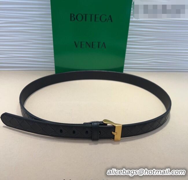 Low Cost Bottega Veneta Intrecciato Leather Belt 2cm with Pin Buckle BV26010404 Black/Gold 2025
