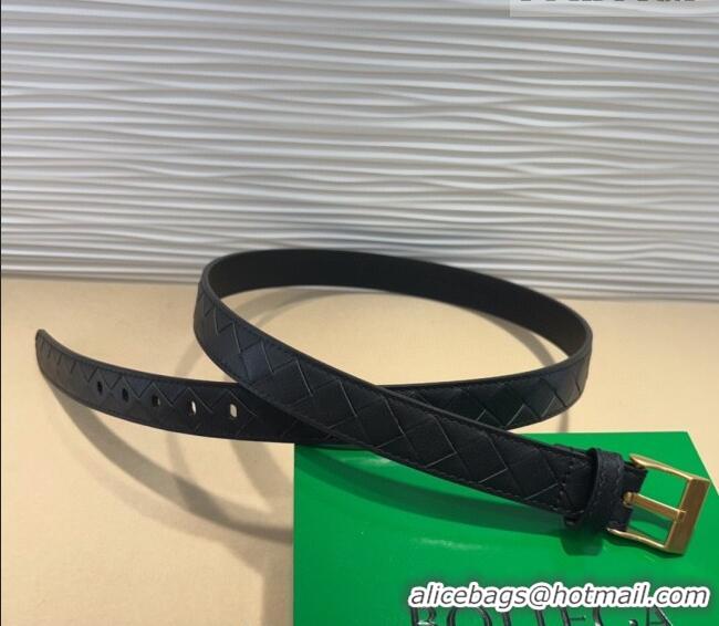 Low Cost Bottega Veneta Intrecciato Leather Belt 2cm with Pin Buckle BV26010404 Black/Gold 2025