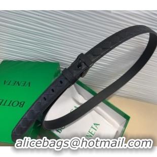 New Cheap Bottega Veneta Intrecciato Leather Belt 2cm with Pin Buckle BV26010404 All Black 2025