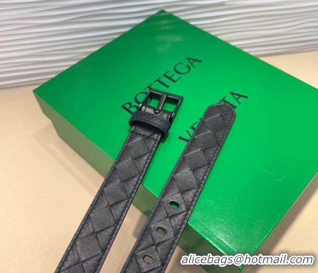 New Cheap Bottega Veneta Intrecciato Leather Belt 2cm with Pin Buckle BV26010404 All Black 2025
