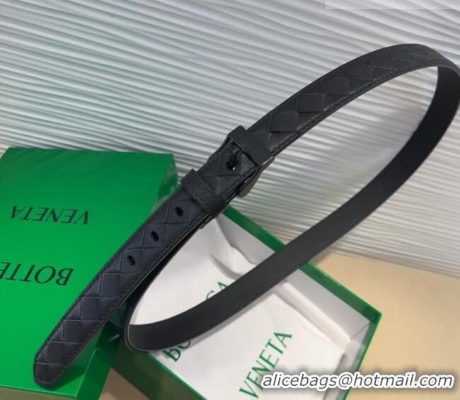 New Cheap Bottega Veneta Intrecciato Leather Belt 2cm with Pin Buckle BV26010404 All Black 2025