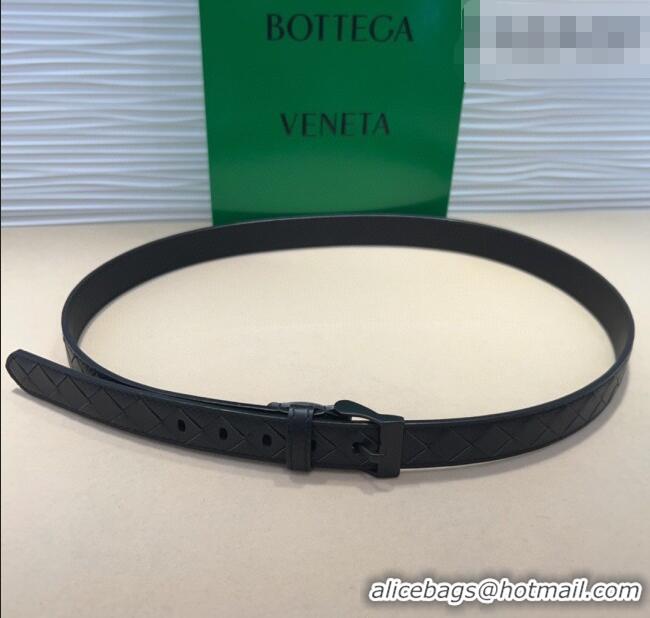 New Cheap Bottega Veneta Intrecciato Leather Belt 2cm with Pin Buckle BV26010404 All Black 2025