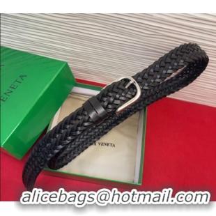 Top Grade Bottega Veneta Woven Leather Belt 3cm with Pin Buckle BV031601 Black 2026