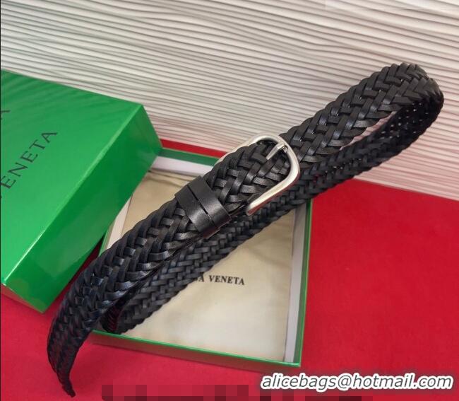 Top Grade Bottega Veneta Woven Leather Belt 3cm with Pin Buckle BV031601 Black 2026